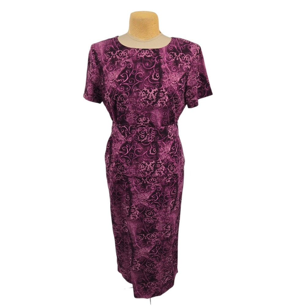 Sag Harbor Dress Womens 14 Purple Swirl Paisley Sheath Midi Vintage Y2K Career